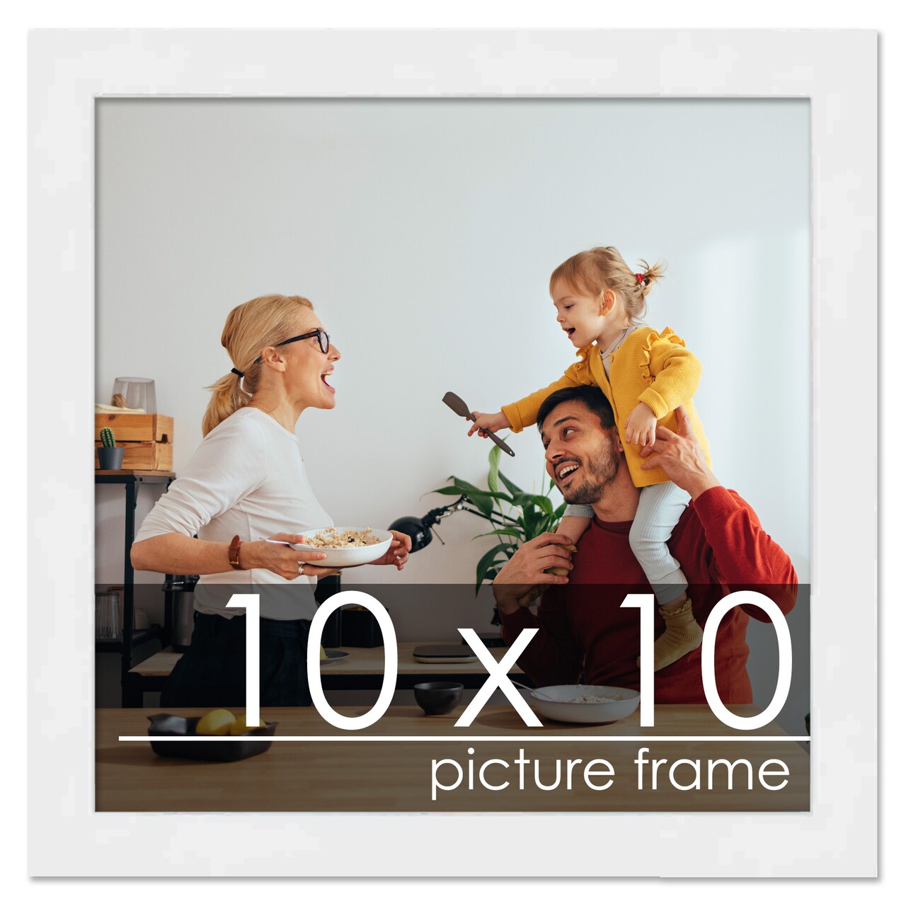 10x10 Solid Wood Picture Frame with UV-Resistant Acrylic & Acid-Free Backing, Available in 6 Finishes: Matte Black, Matte White, Metallic Bronze, Silver, Natural Wood Grain & Mahogany